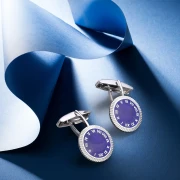 Gemelli per camicia Uomo in argento con smalto blu e numeri romani