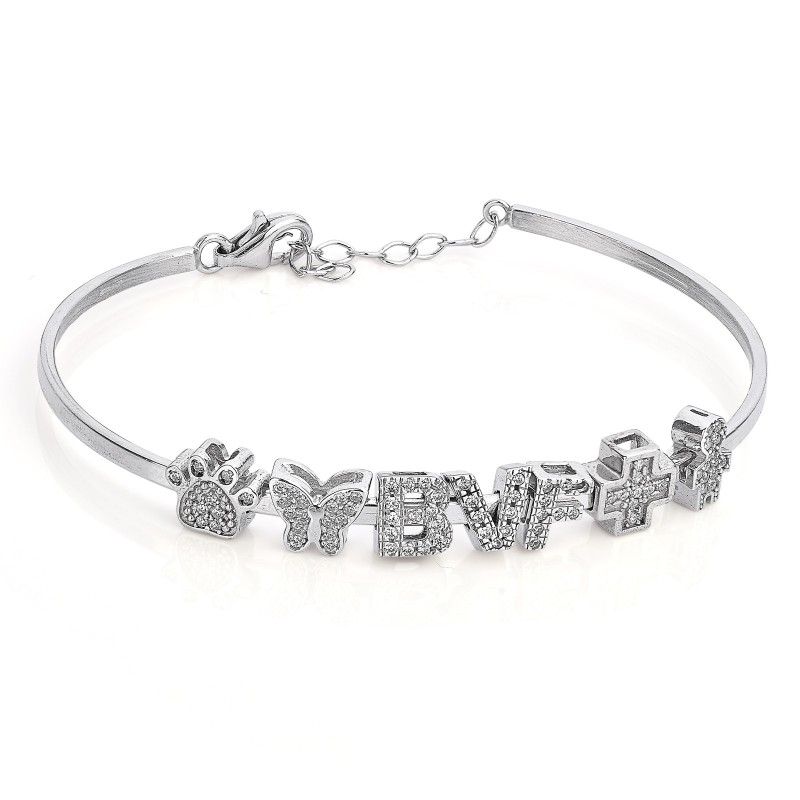 Bracciale Componibile in Argento Rigido con lettere, numeri