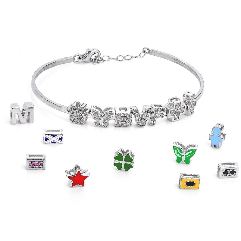 Bracciale Componibile in Argento Rigido con lettere, numeri