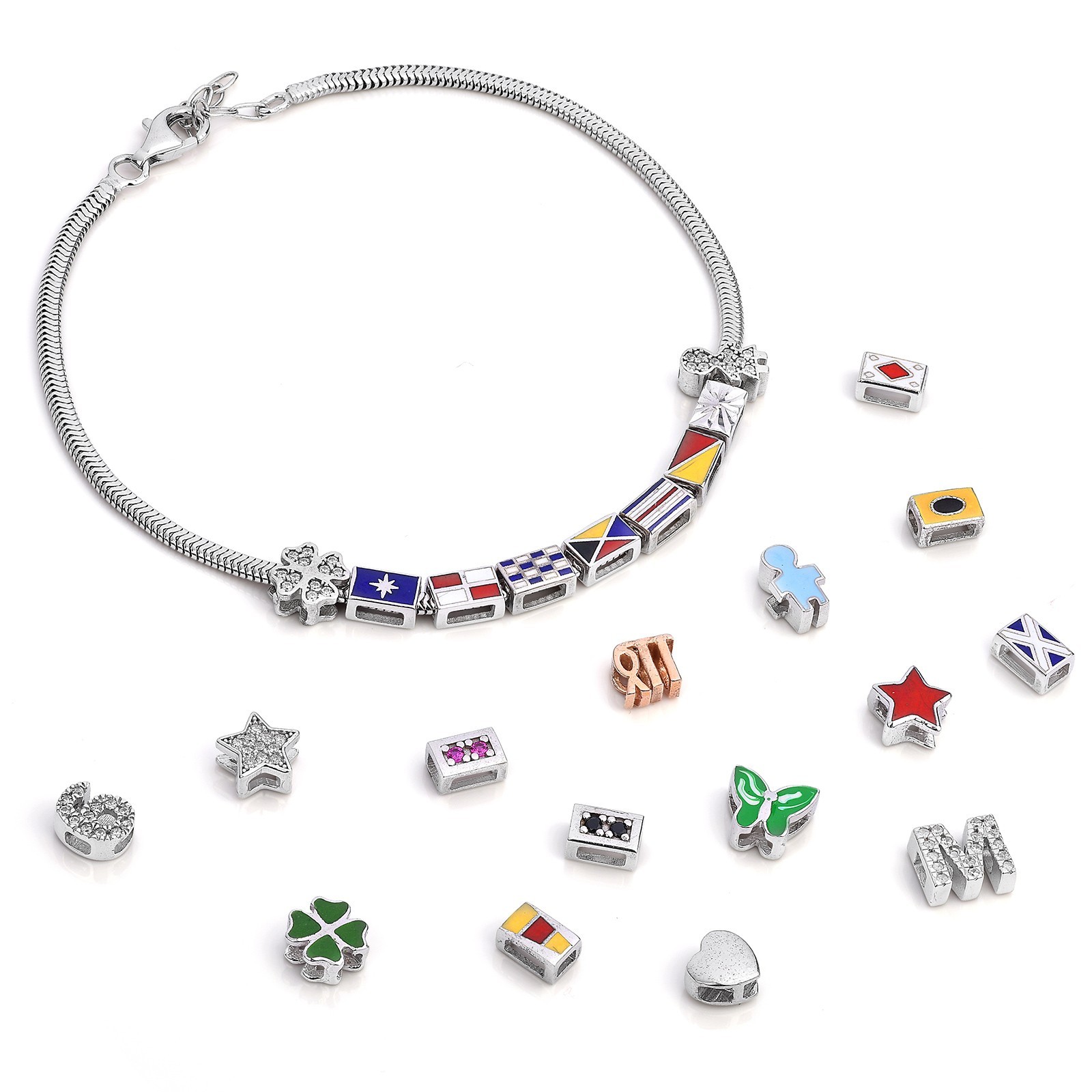 Bracciale in Argento Componibile con Numeri e lettere