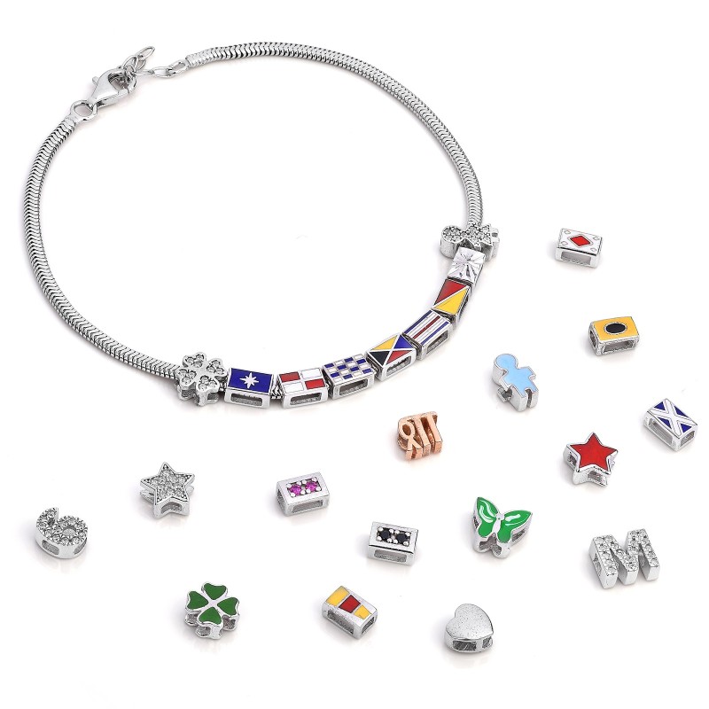 Bracciale in Argento Componibile con Numeri e lettere