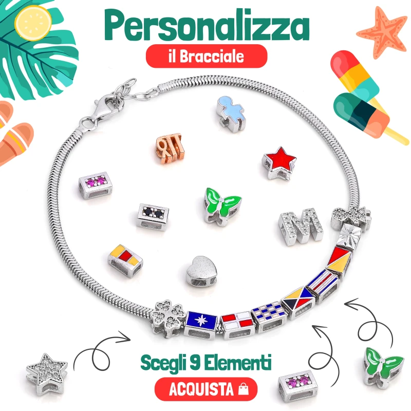 Bracciale in Argento Componibile con Numeri e lettere