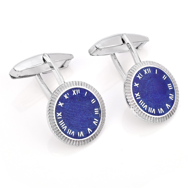 Gemelli per camicia Uomo in argento con smalto blu e numeri romani