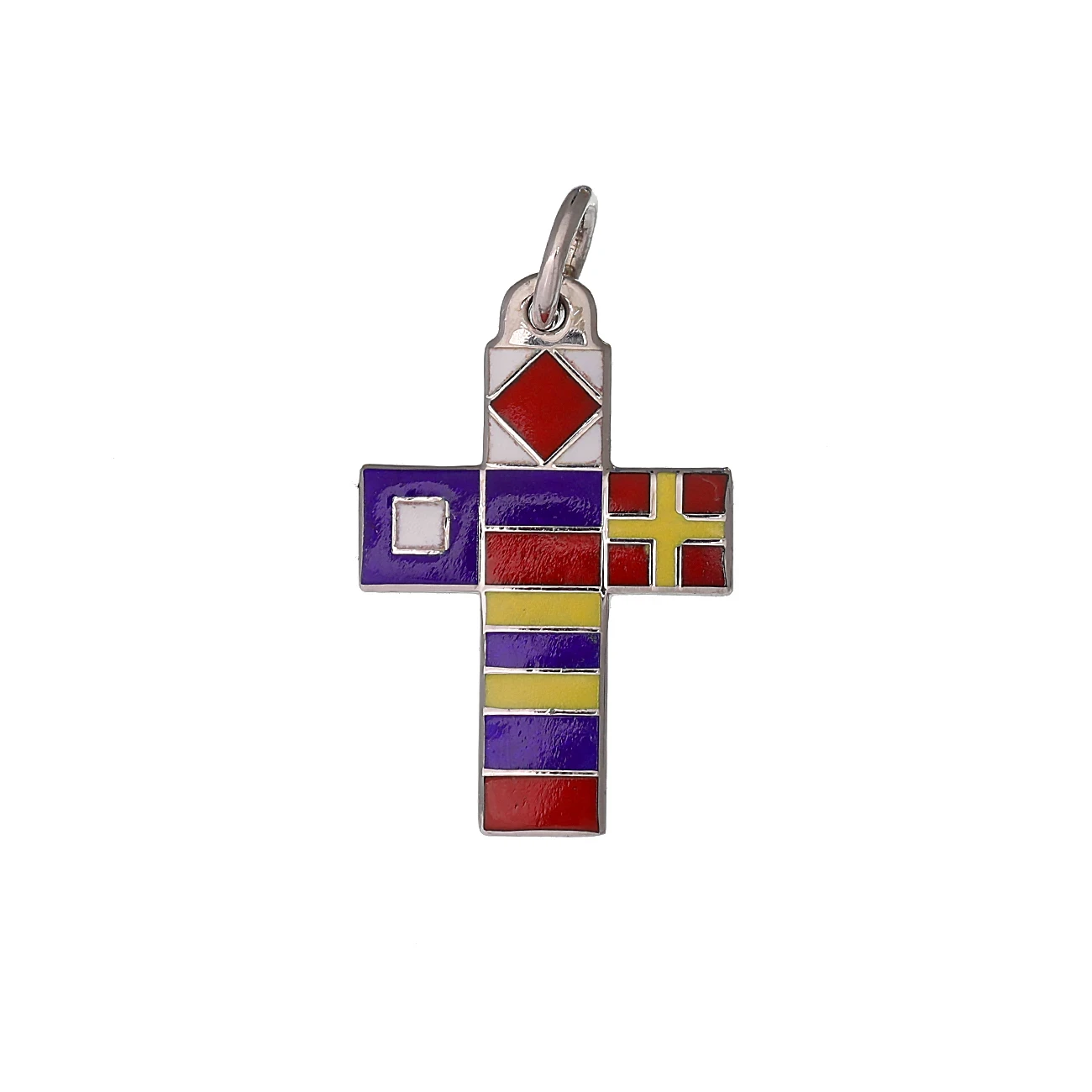 Croce in Argento con bandiere nautiche smaltate misura grande