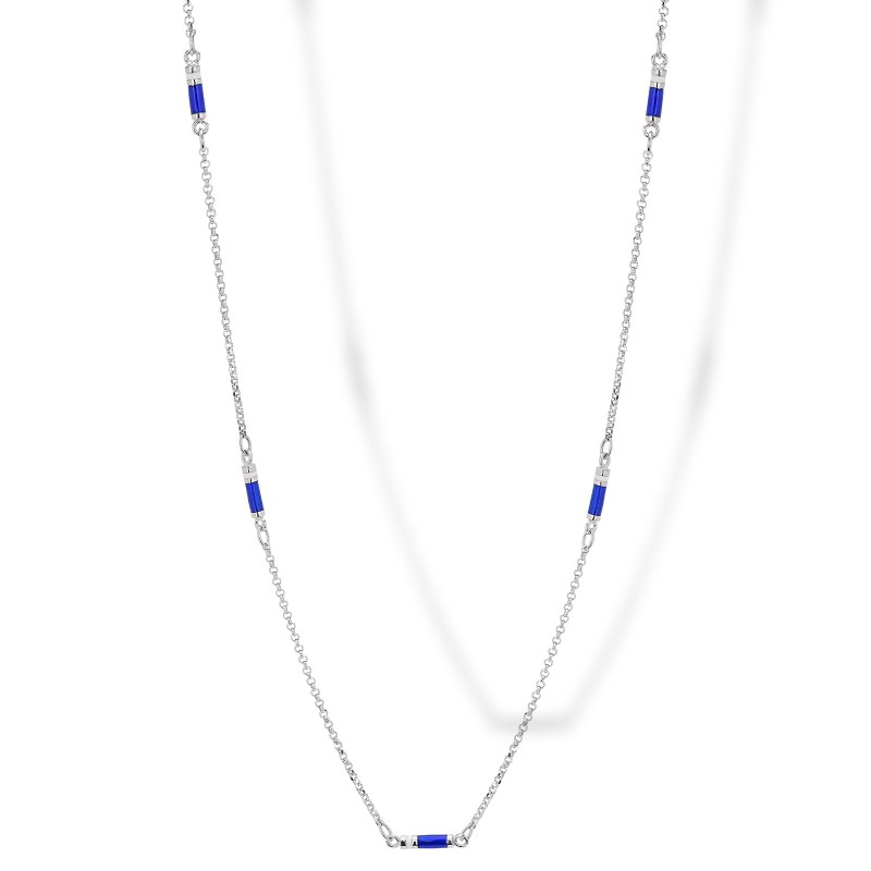 Catena in argento con smalto bianco e blu