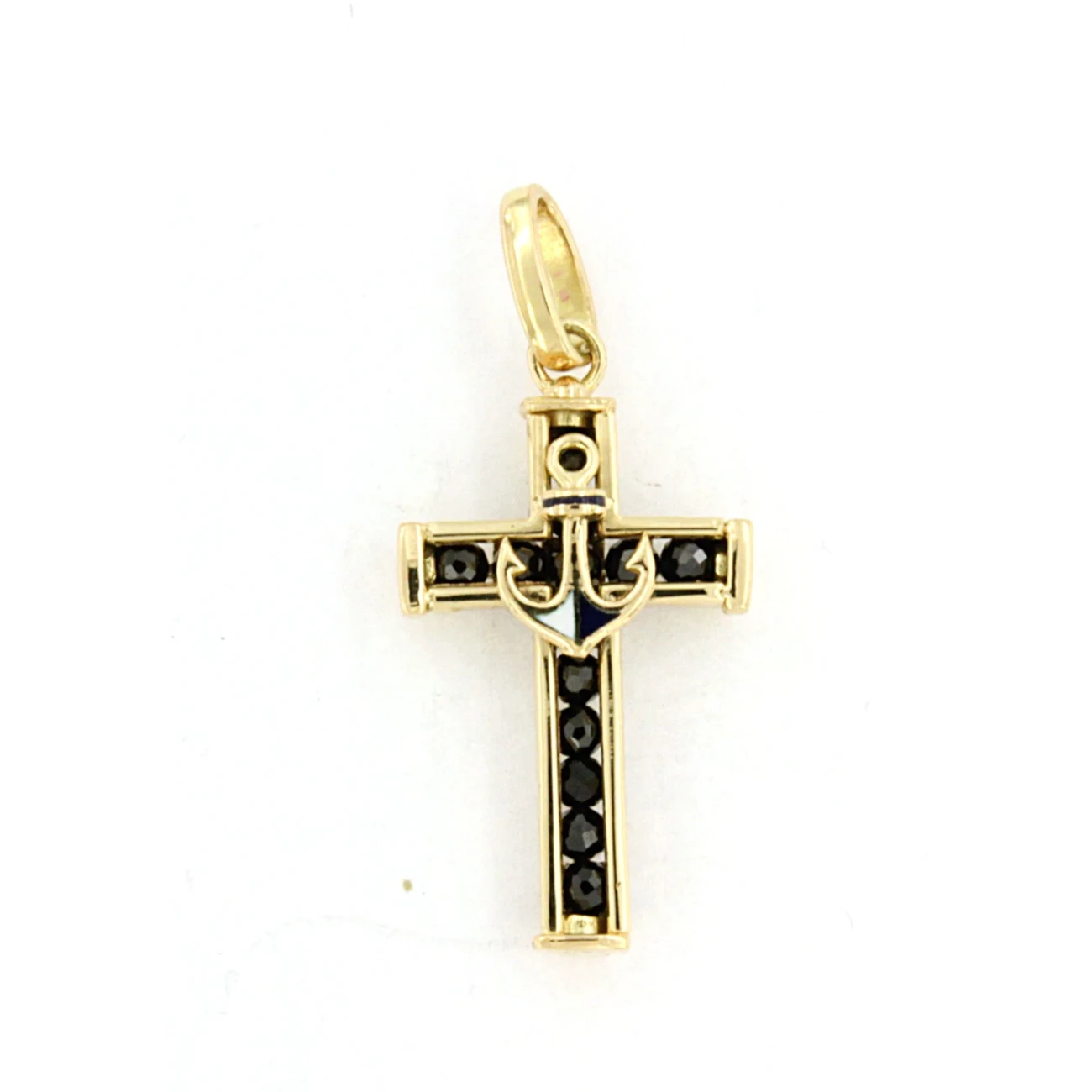 Croce in oro 18kt giallo con spinello nero