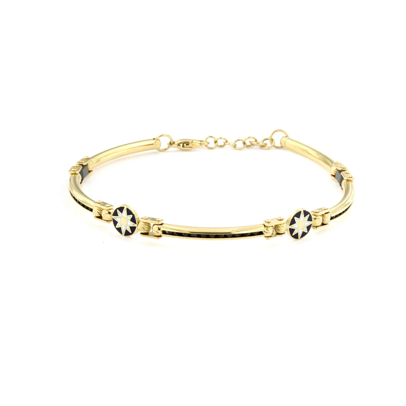 Bracciale in oro 18kt con rosa dei venti e spinello nero