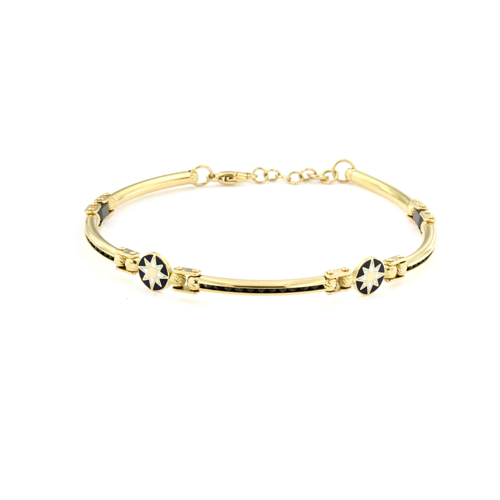 Bracciale in oro 18kt con rosa dei venti e spinello nero