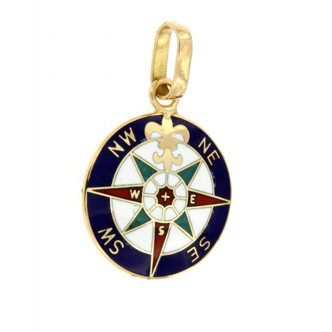 Medaglia in oro 18kt rosa dei venti con smalto