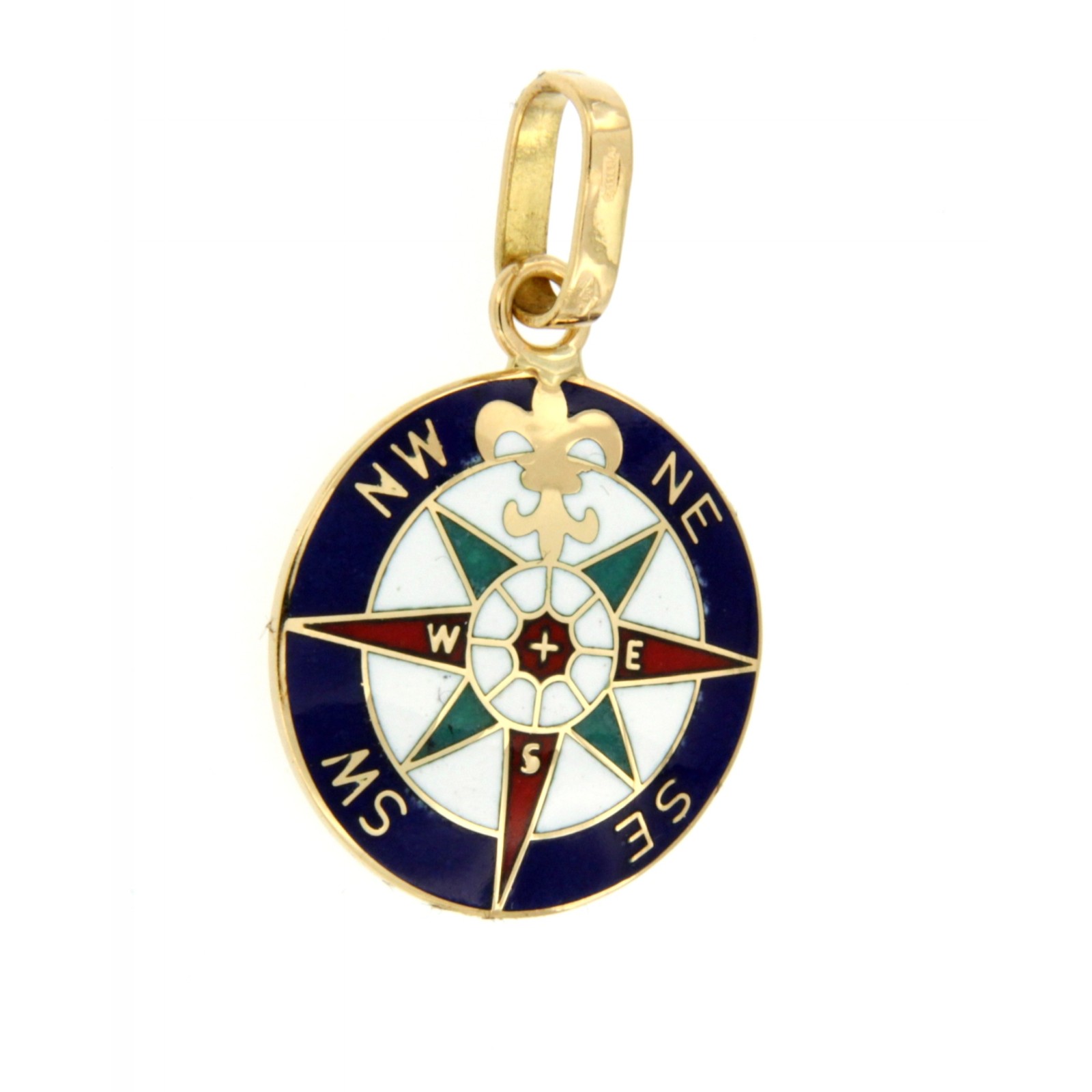 Medaglia in oro 18kt rosa dei venti con smalto