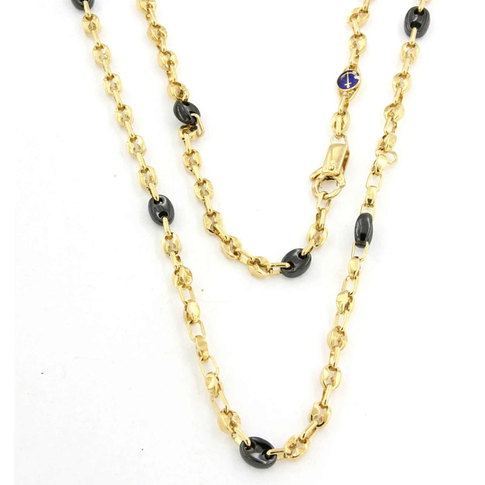 Collana da Uomo maglia Marina in Argento giallo con ceramica Arcadia