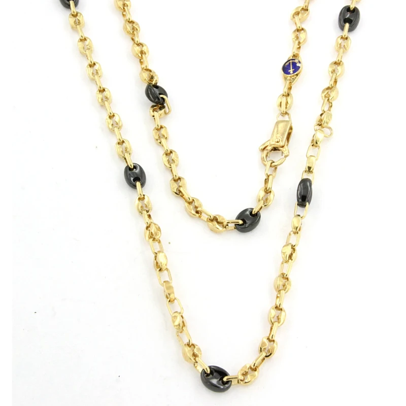 Collana da Uomo maglia Marina in Argento giallo con ceramica Arcadia
