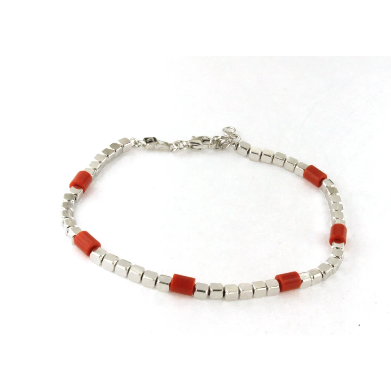 Bracciale in Argento bianco e elementi rossi