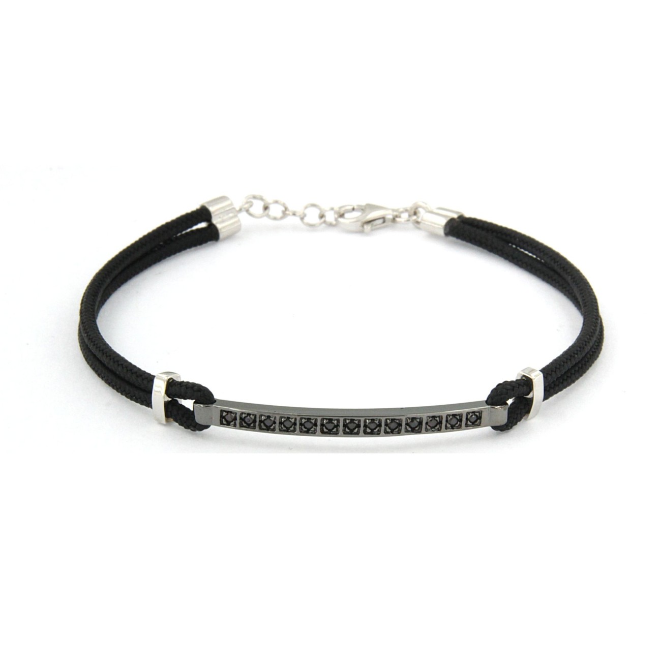 Bracciale con corda nautica nera e pietre