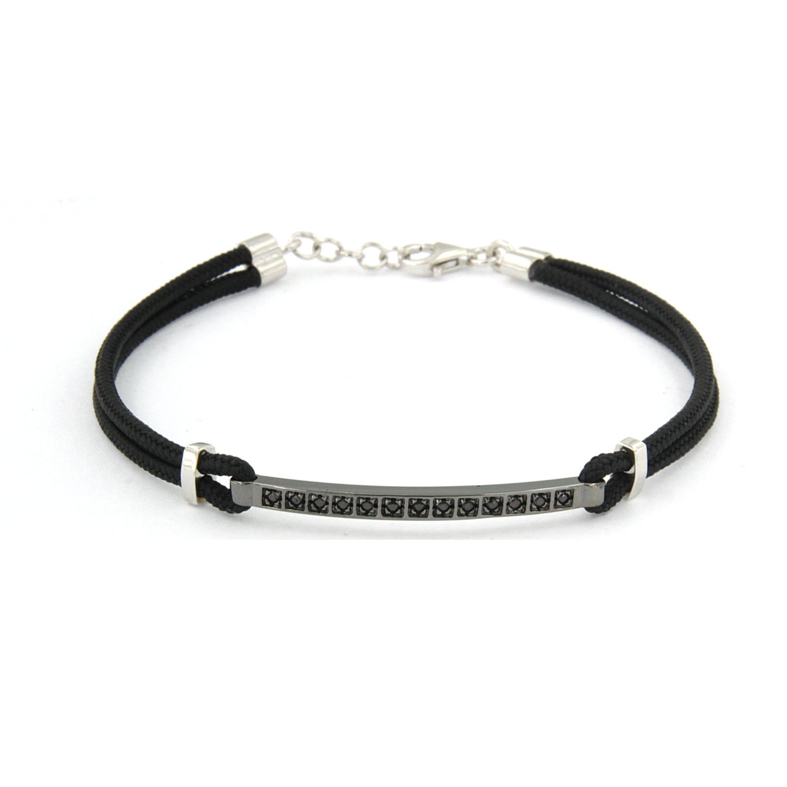Bracciale con corda nautica nera e pietre