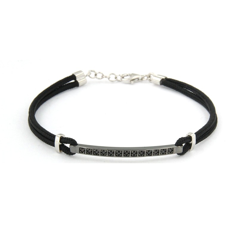 Bracciale con corda nautica nera e pietre
