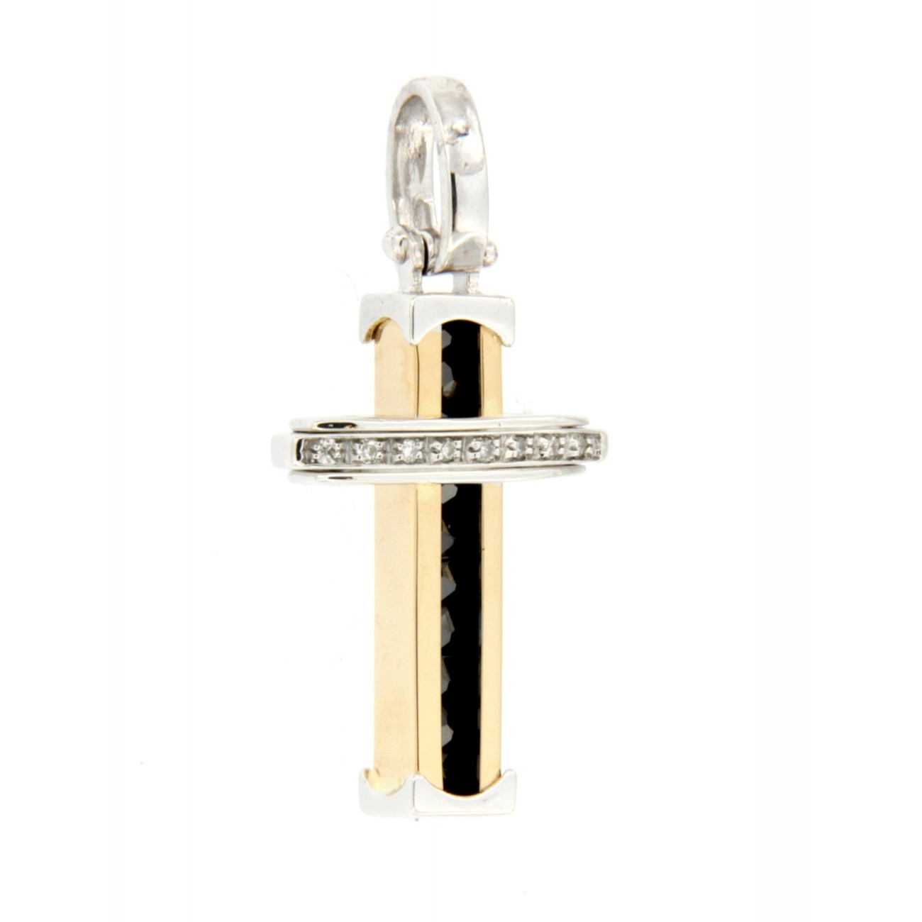 Croce in oro giallo e bianco 18kt con brillanti