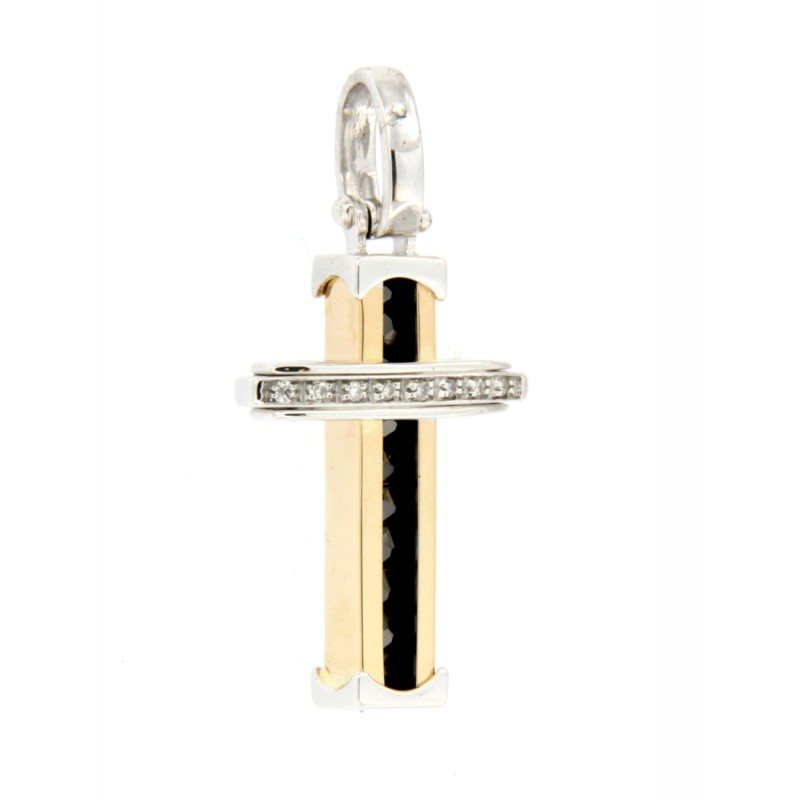 Croce in oro giallo e bianco 18kt con brillanti
