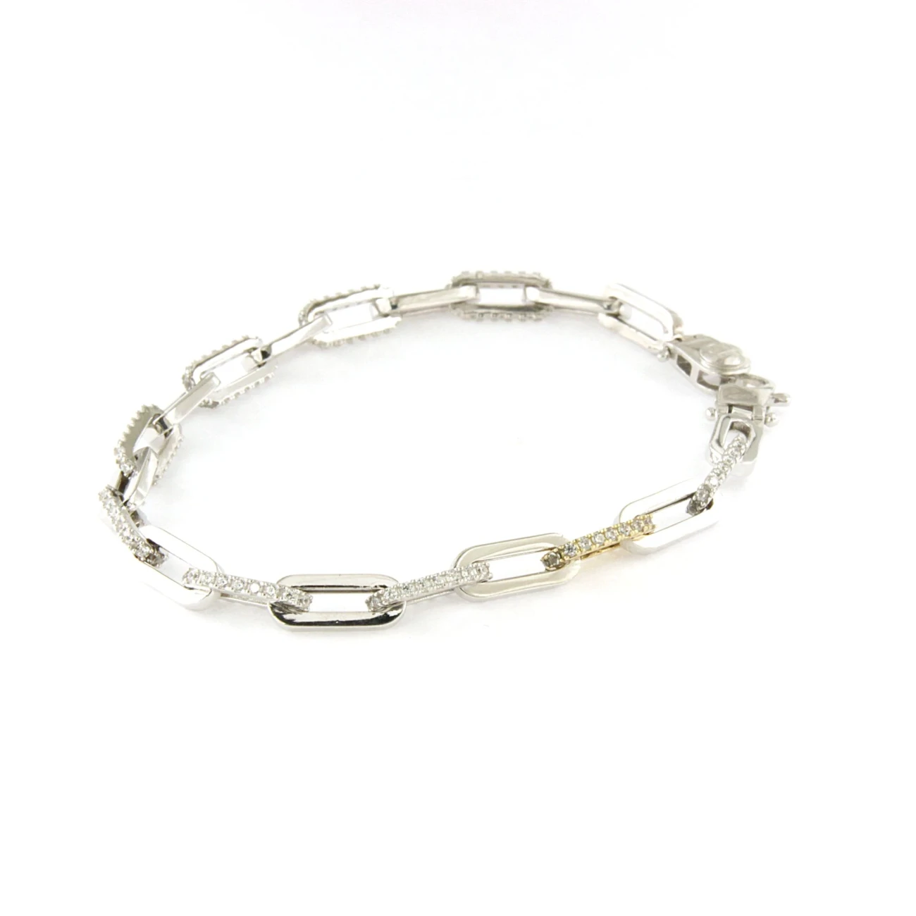 Bracciale in argento bianco maglia ovale con pietre