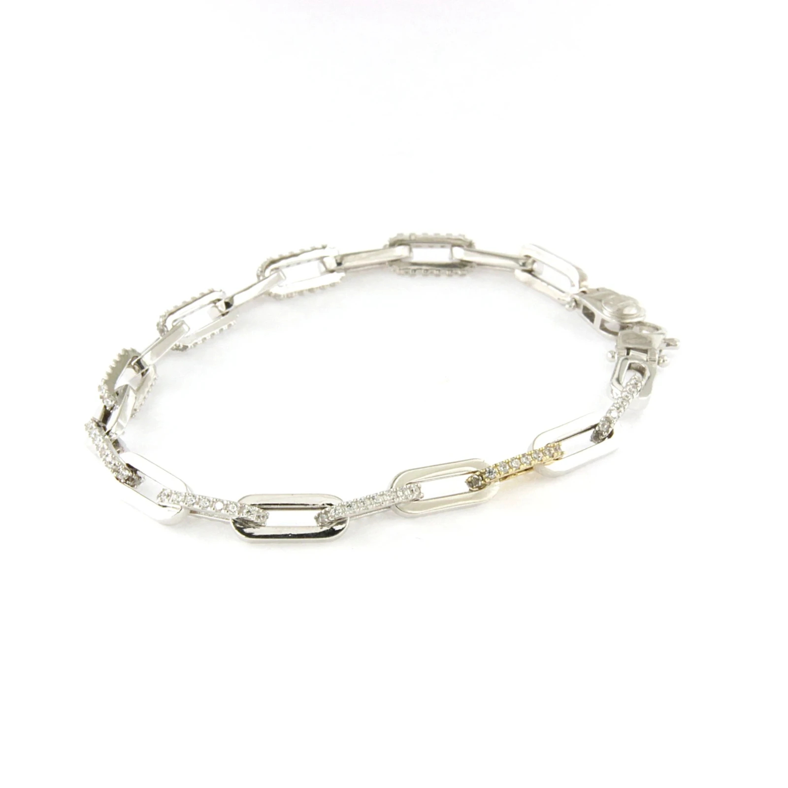 Bracciale in argento bianco maglia ovale con pietre