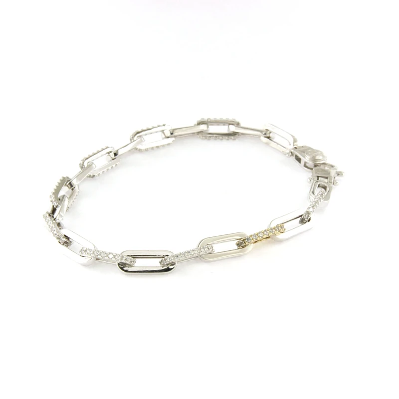 Bracciale in argento bianco maglia ovale con pietre