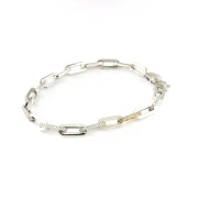 Bracciale in argento bianco maglia ovale con pietre