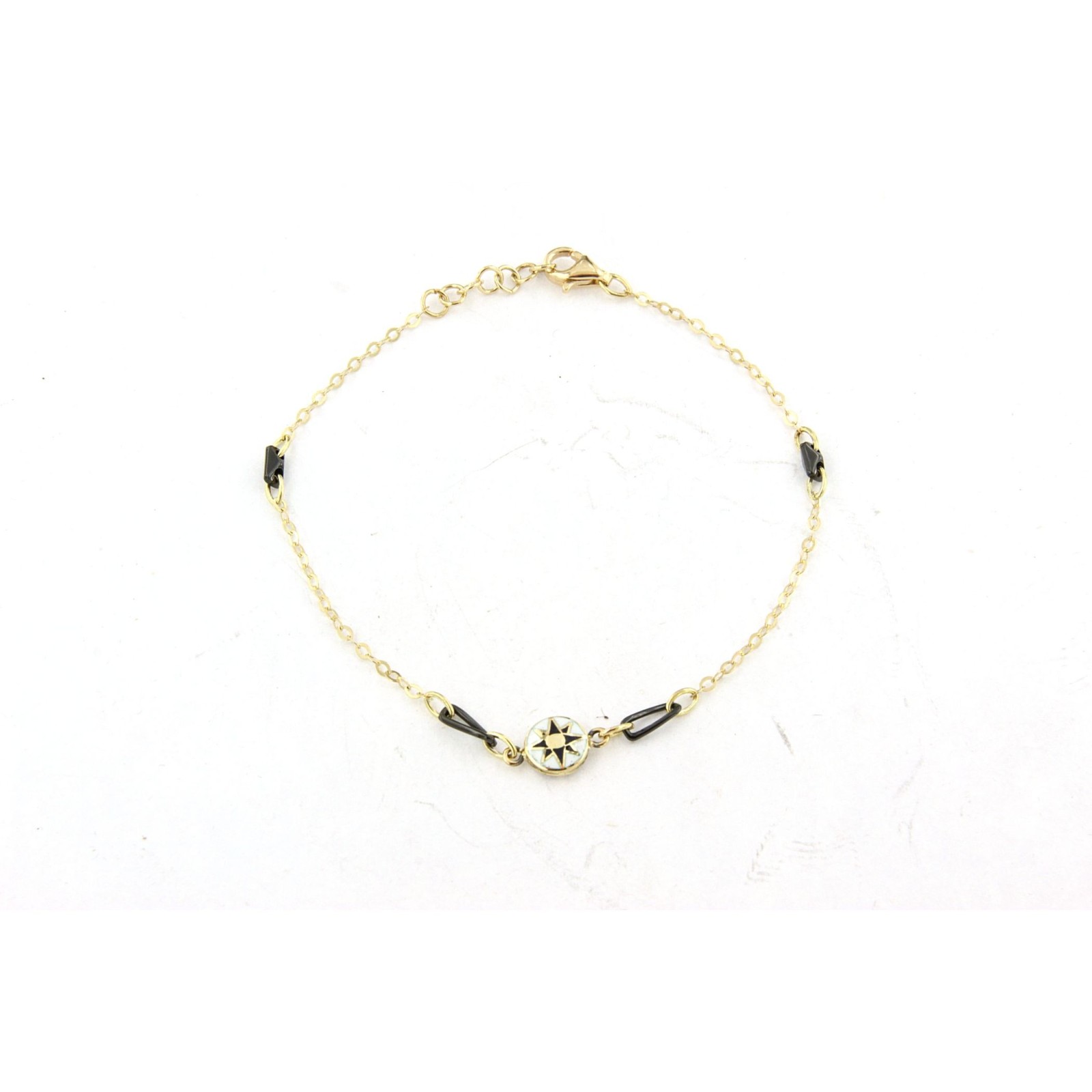 Bracciale in oro 18kt con catena e rosa dei venti smaltata