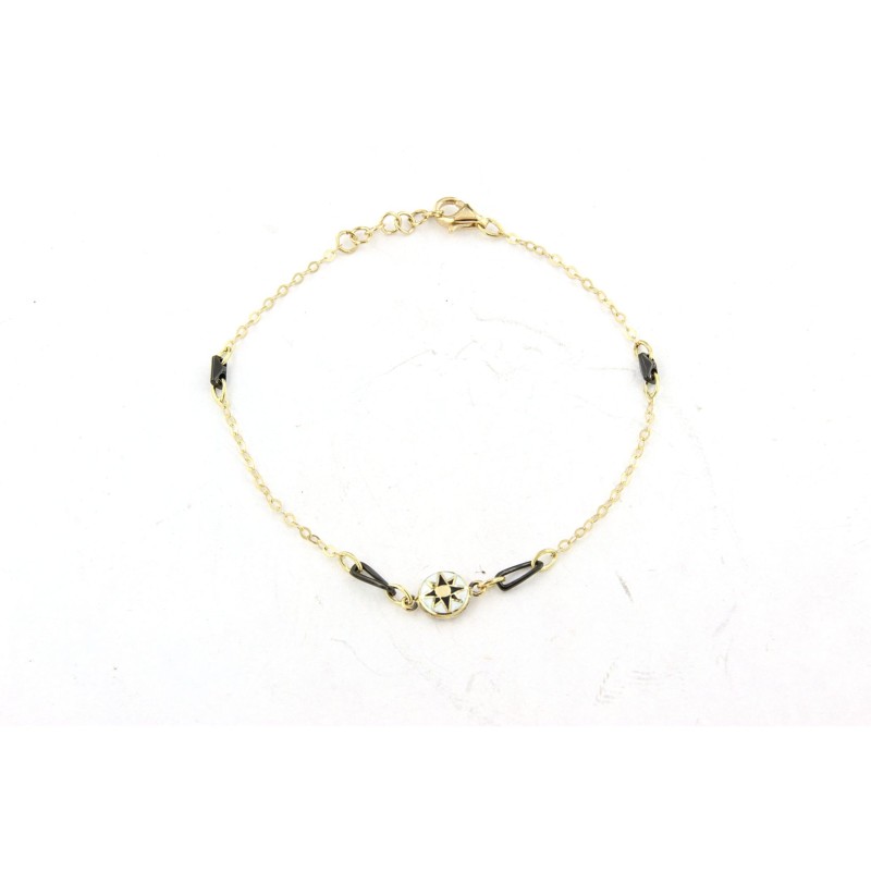 Bracciale in oro 18kt con catena e rosa dei venti smaltata