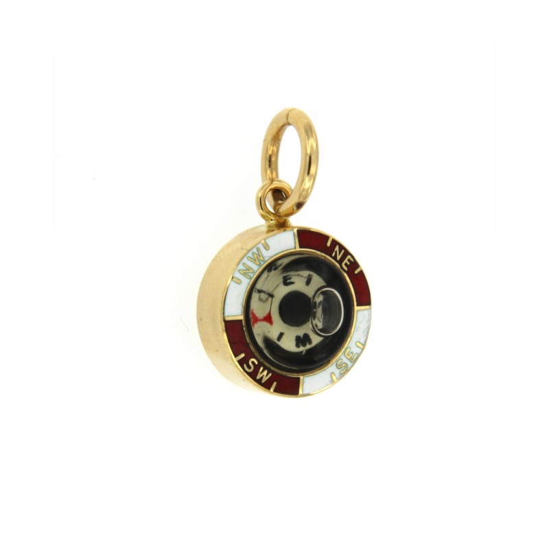 Pendente Bussola in Oro Giallo 18kt con smalto a fuoco