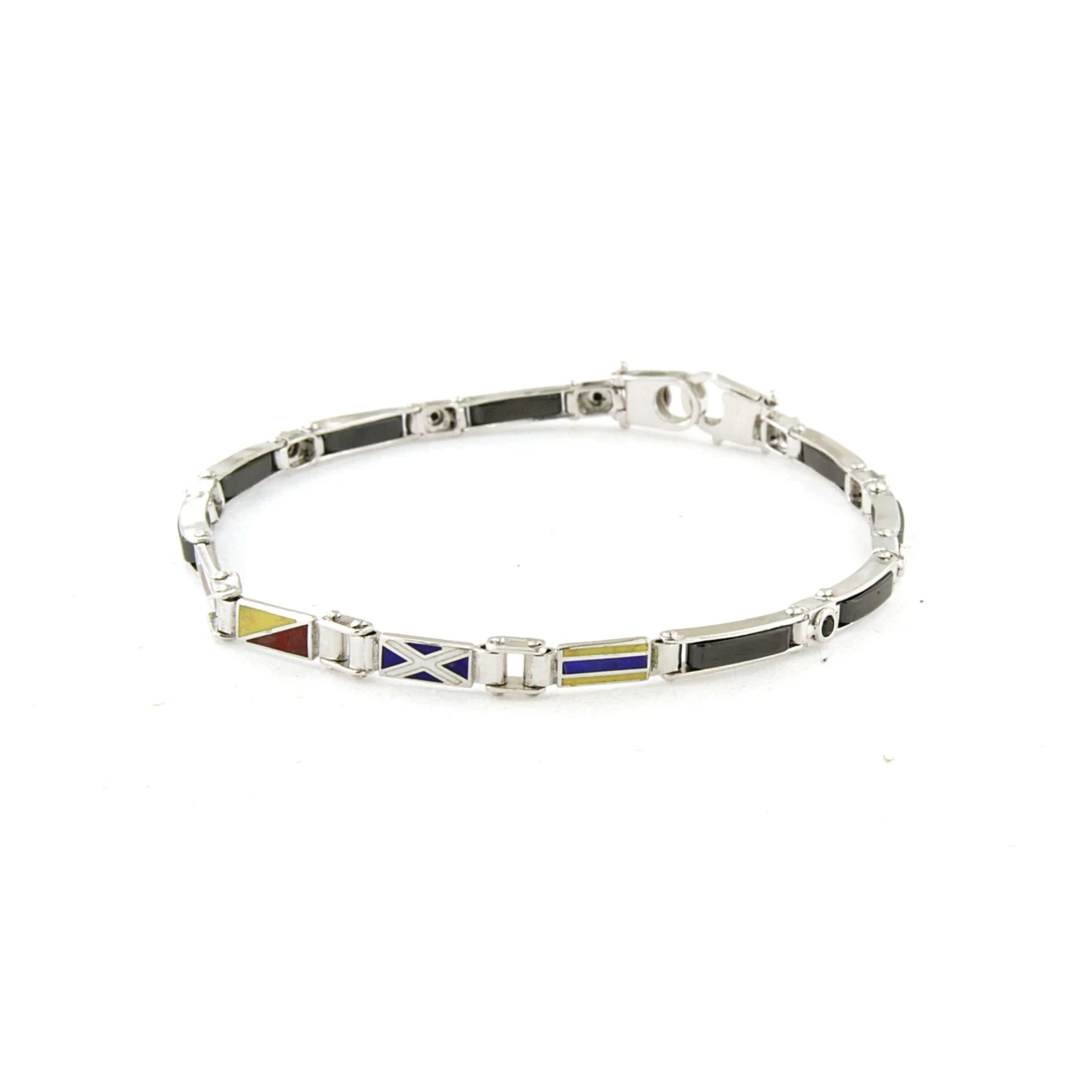 Bracciale da Uomo in Argento con bandiere nautiche e ceramica
