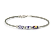 Bracciale in argento con cavetto in acciaio e elementi smaltati