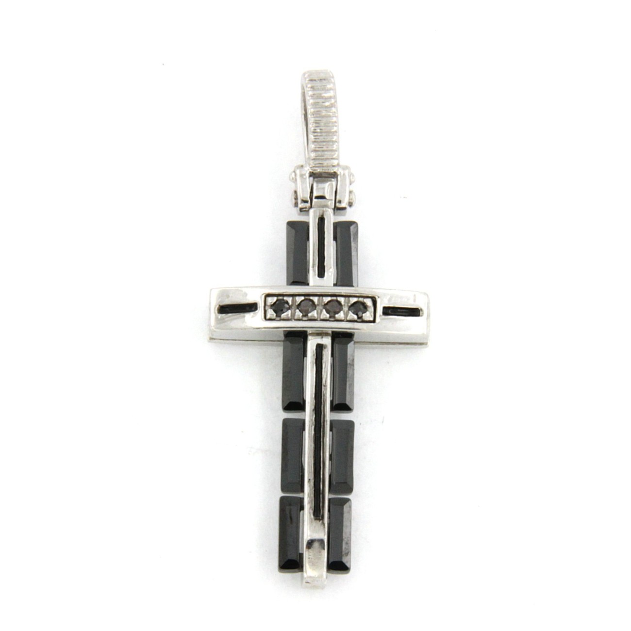 Croce in argento con ceramica e pietre nere