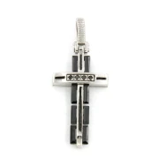 Croce in argento con ceramica e pietre nere