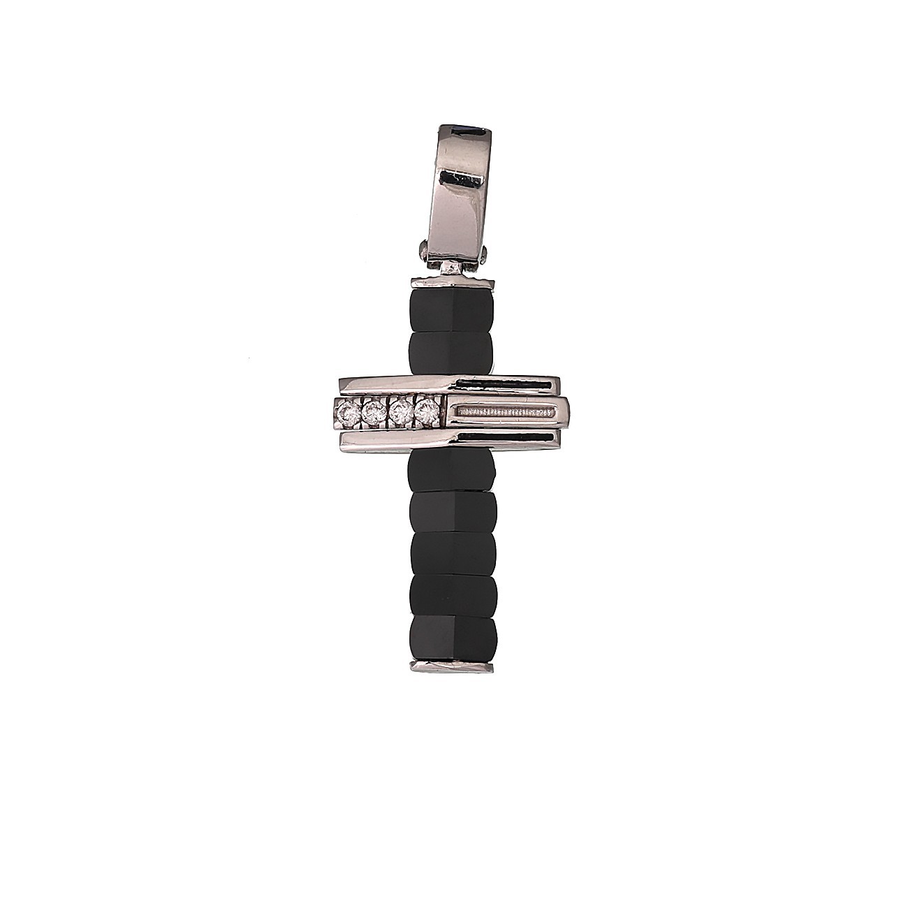 Croce in argento con ceramica e pietre bianche