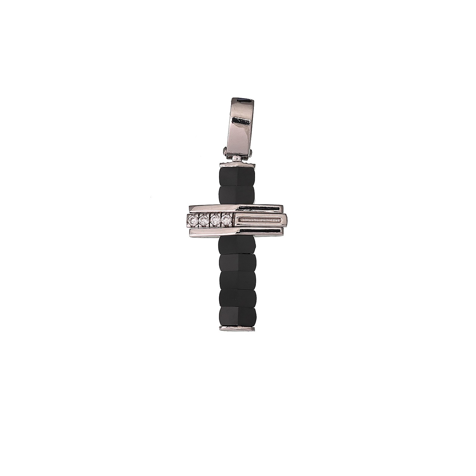 Croce in argento con ceramica e pietre bianche