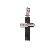 Croce in argento con ceramica e pietre bianche