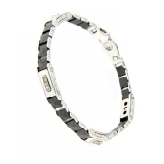 Bracciale in Argento con Ceramica Nera e Pietre Bianche