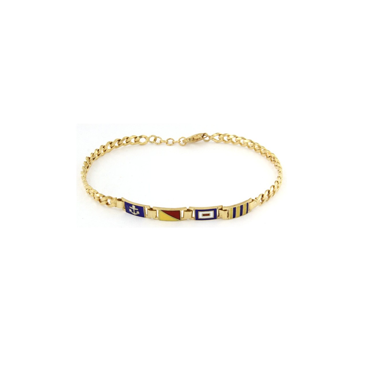 Bracciale in Argento giallo con Catena Groumette rigida e Bandiere Nautiche