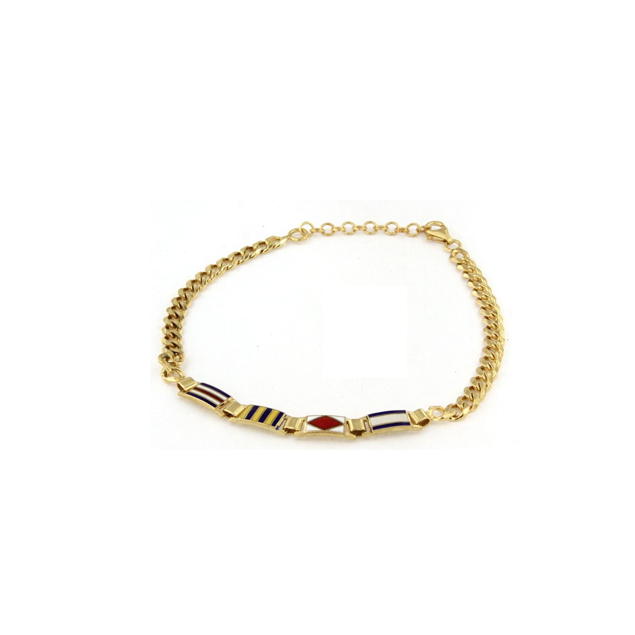 Bracciale in Argento Giallo con Catena Groumette morbida e Bandiere Nautiche
