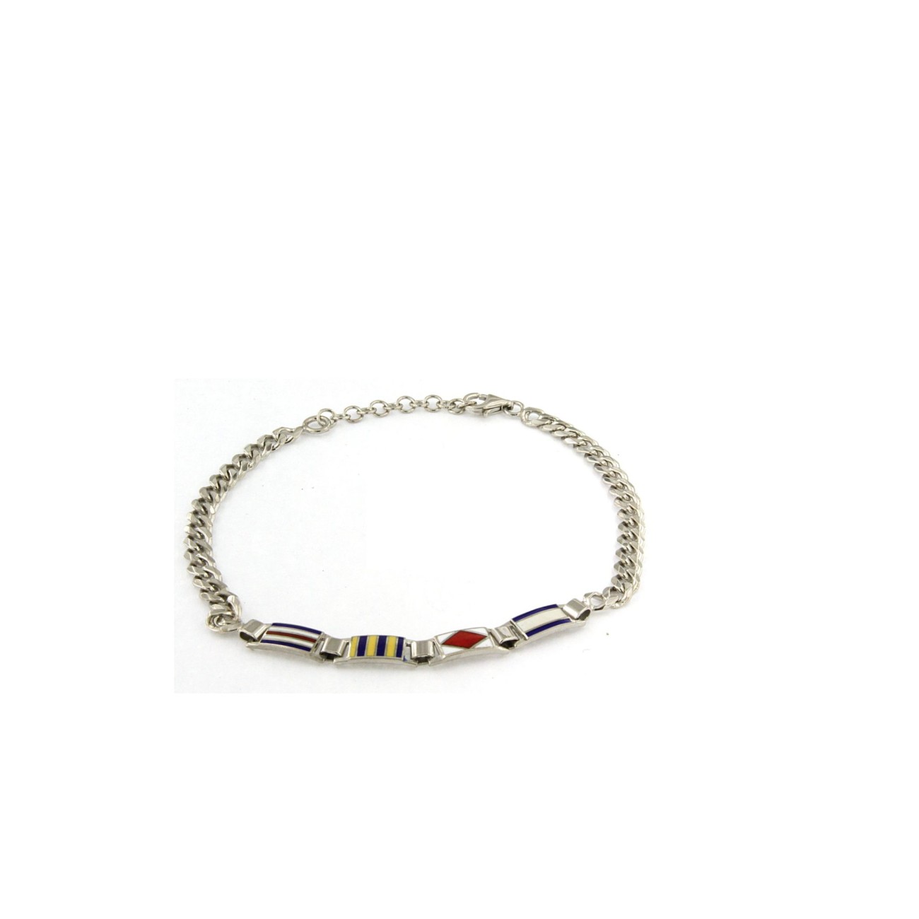 Bracciale in Argento bianco con Catena Groumette morbida e Bandiere Nautiche