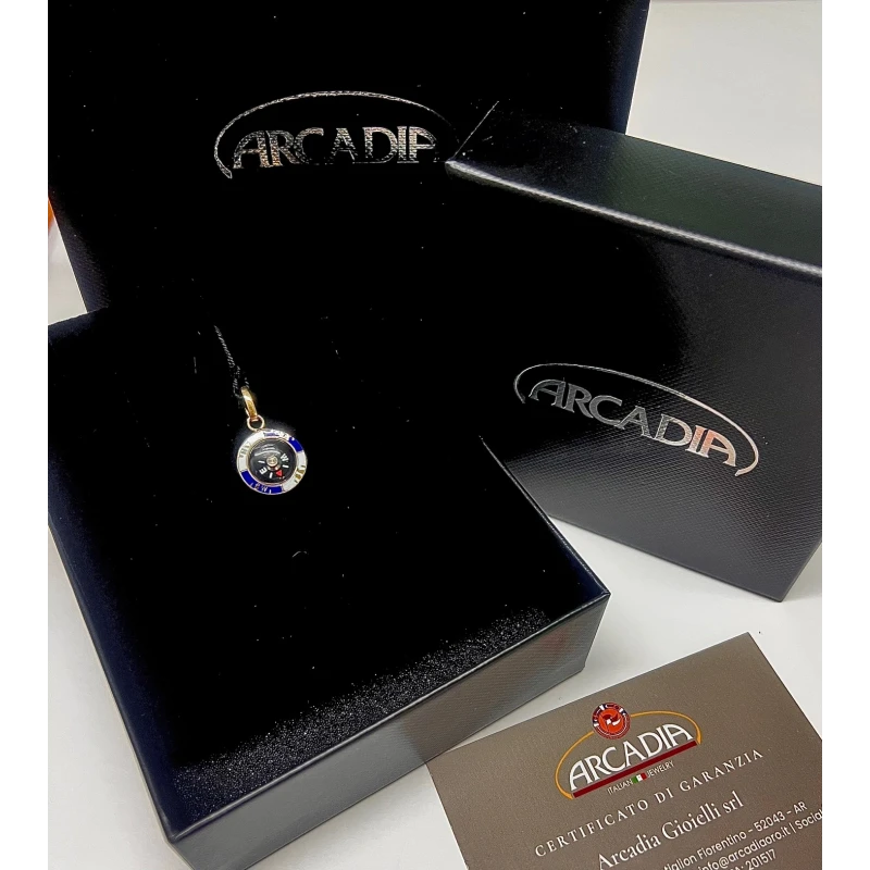 Pendente Bussola in Oro Giallo 18kt con smalto a fuoco