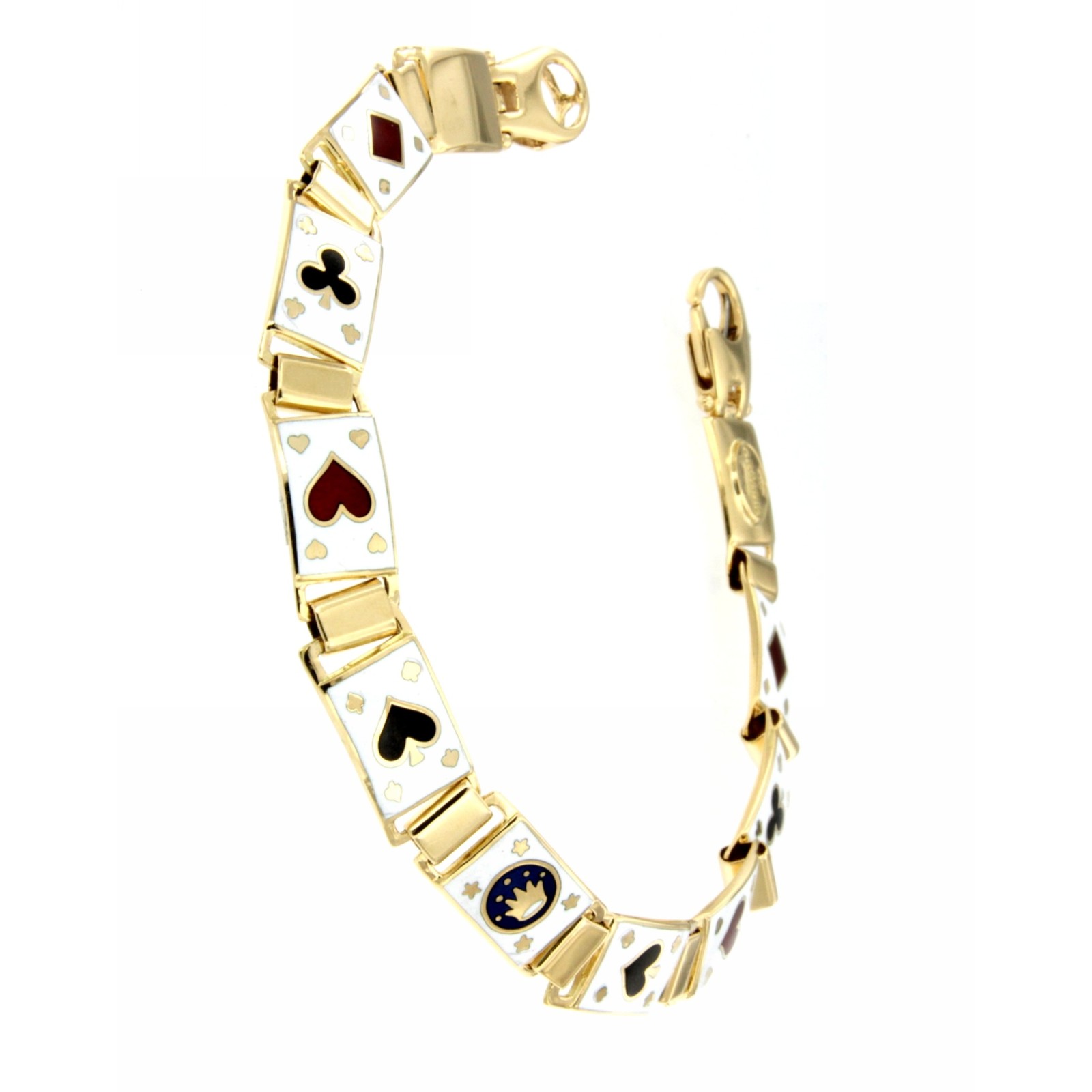 Bracciale in oro giallo 18kt con carte da gioco smaltate