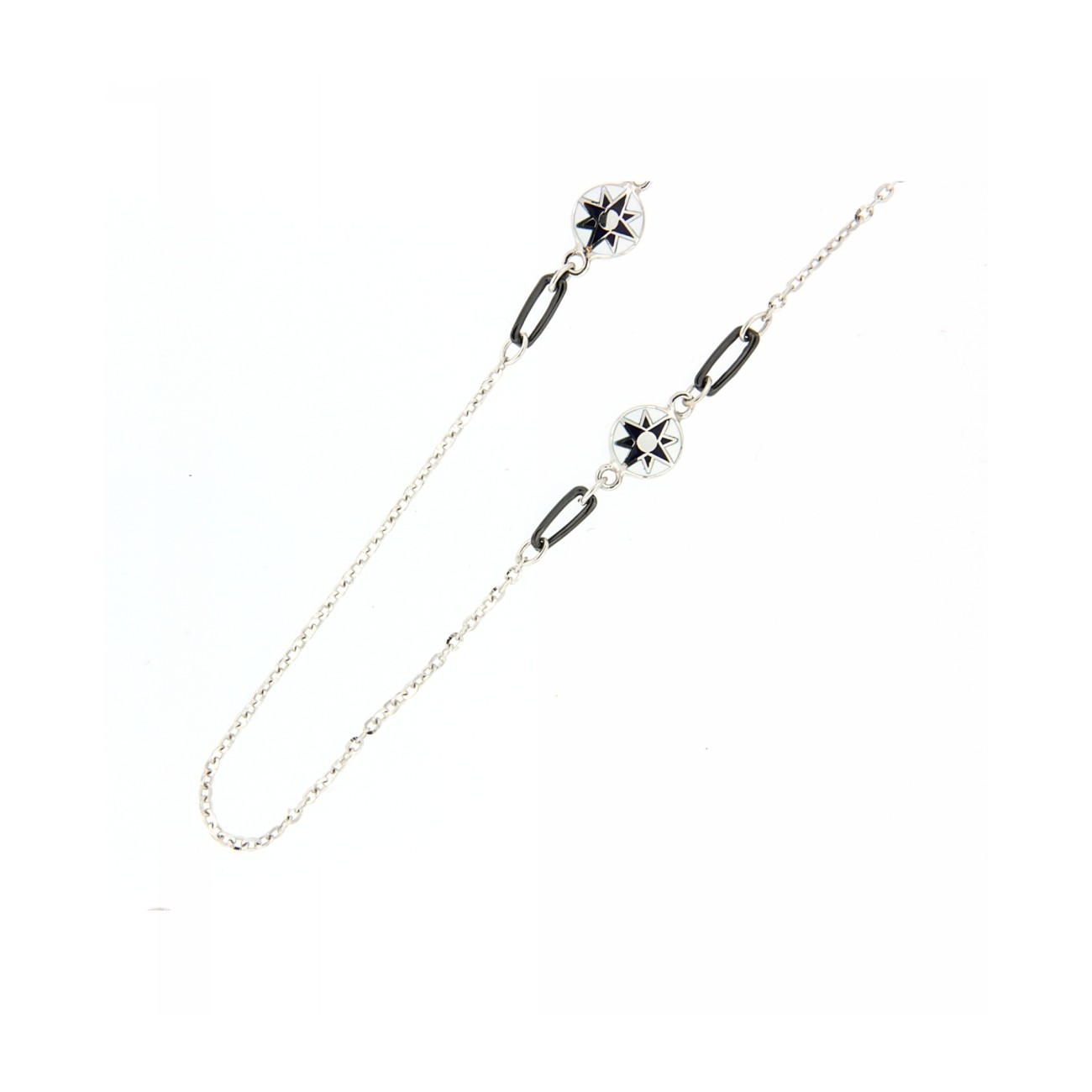 Catena in oro 18kt bianco con rosa dei venti e ceramica