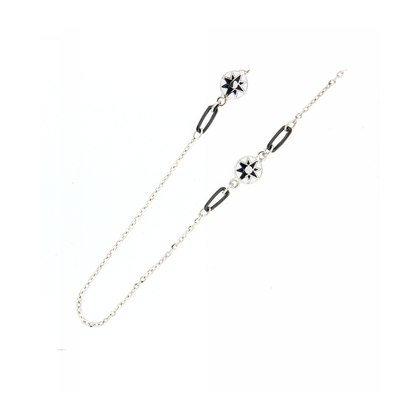Catena in oro 18kt bianco con rosa dei venti e ceramica