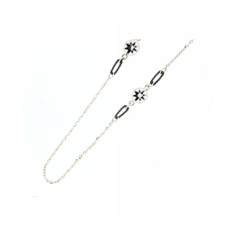 Catena in oro 18kt bianco con rosa dei venti e ceramica