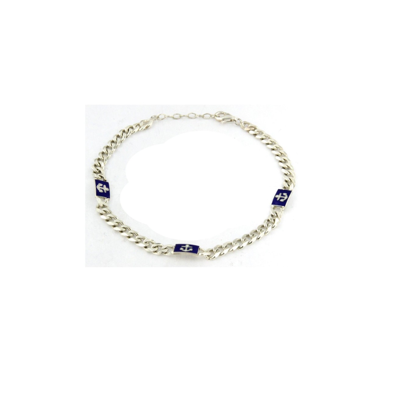 bracciale con catena groumette in argento con ancore smaltate