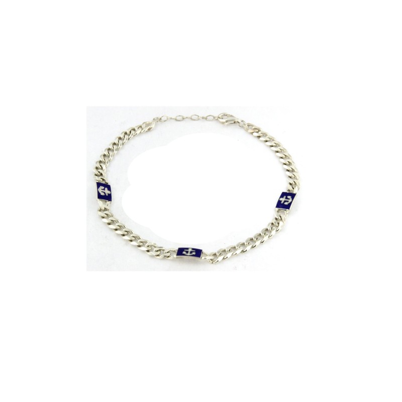 bracciale con catena groumette in argento con ancore smaltate