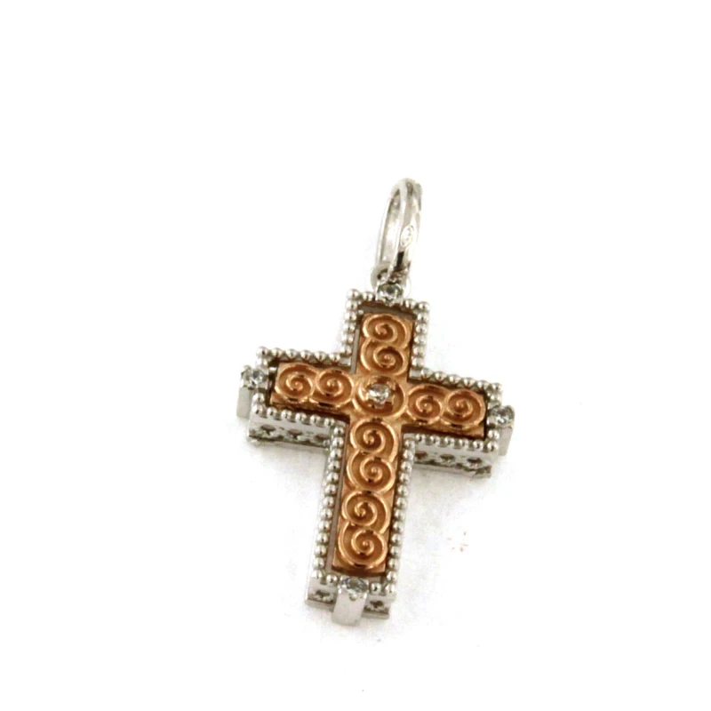 Collana in argento rosa con Croce Vintage