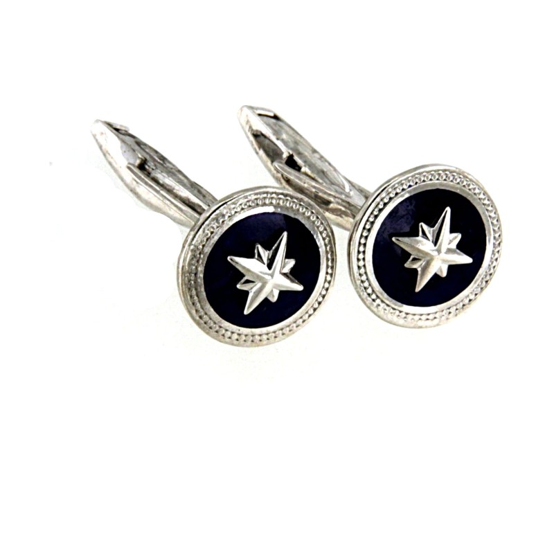 Gemelli in argento con smalto blu e stella bianca