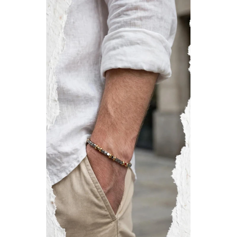 Bracciale in Argento con Cubi bicolore